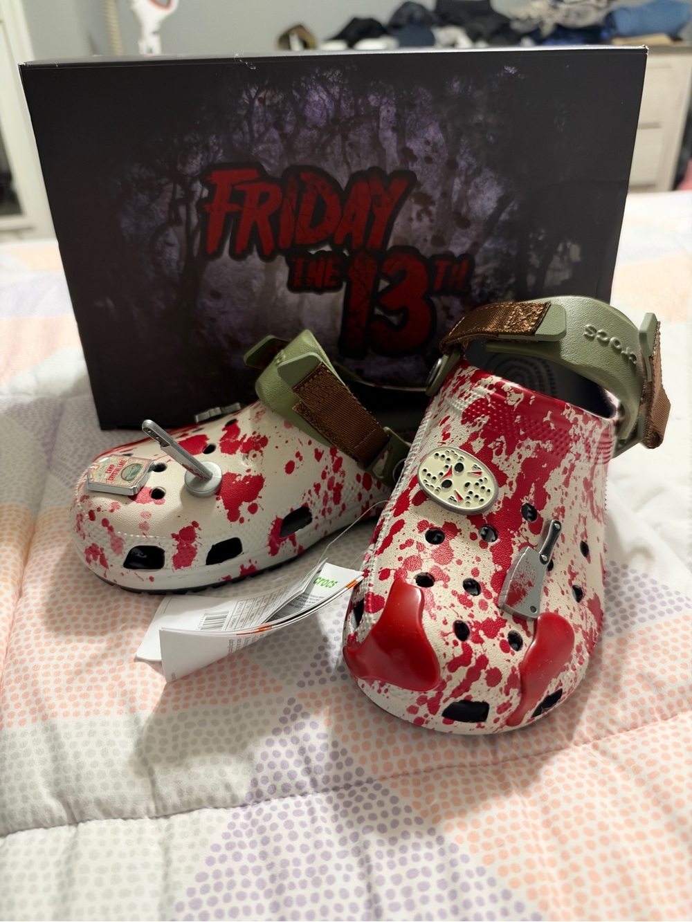 Crocs Classic Clog- Friday the 13th Red Splatter. Size 7Mens/9womans